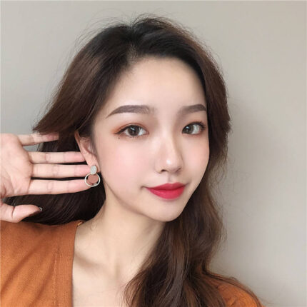 Fashion Silver Needle Double Layer Korean Circular Geometry Dangling Drop Earrings Accessory